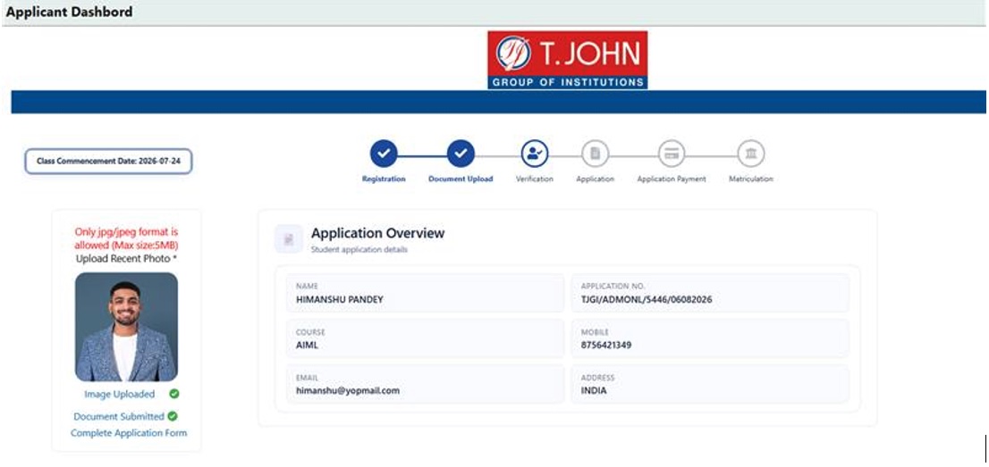 T.John Applicant Dashboard